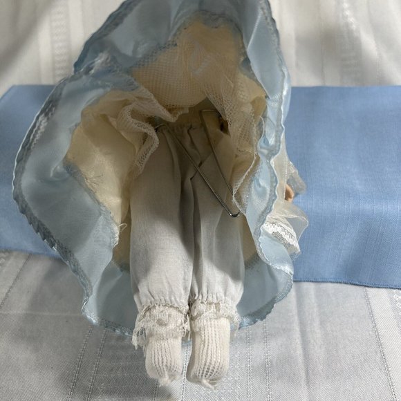 beautiful porcelain doll 12” Blue satin dress with layers of lace Curly hair - Picture 7 of 9